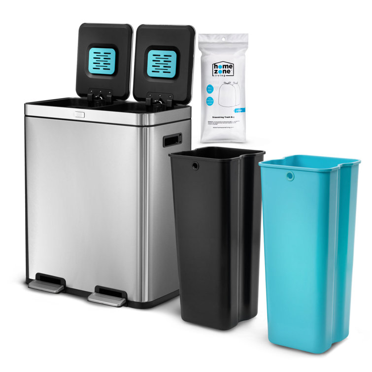 HZL Branded 15.8 Gallon Stainless Steel Dual Kitchen Trash Can with